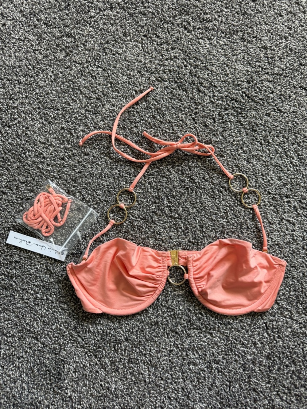 Monica Hansen Beachwear coral underwire gold ring bikini top size medium